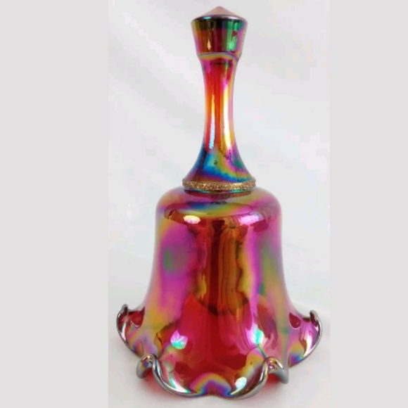 Fenton Red Carnival Glass Bell Hand Painted - Picture 3 of 8